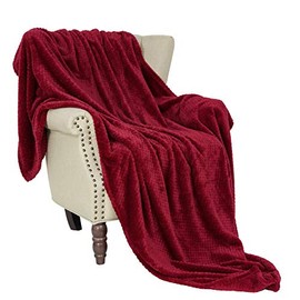 Exclusivo Mezcla Waffle Flannel Fleece Velvet Plush Large Throw Blanket â 50" x 70" (Burgundy Red)
