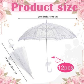 Amylove 12 Pack White Lace Parasol Umbrella Bulk Wedding Lace Parasol Umbrella for Bridesmaids Flower Photo Prop Vintage Wedding Bridal Umbrella for Decoration Photo Lady Costume 1920s Party