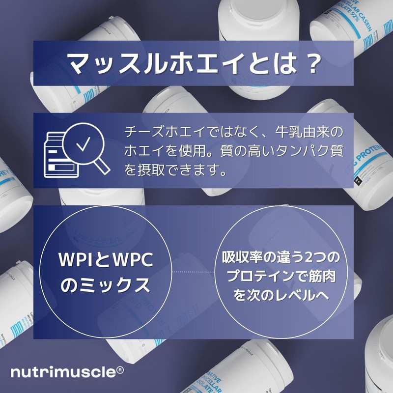 ミックスプロテイン (ホエイ & アイソレート) マッスルホエイ 天然由来プロテイン 筋力トレーニングやフィットネスに Nutrimuscle ニュートリミュスクル 天然チョコレート香料