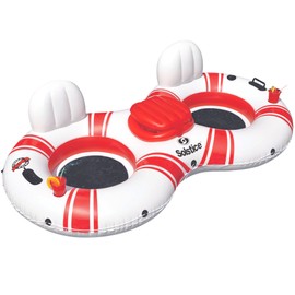 SOLSTICE Super Chill Inflatable River Raft Float Tube 2 Person With Cupholders, Cooler, Mesh Bottom, Backrest, Grab Handles Tie On Rope | For Rivers Lake Ocean Pool Floating Snow Heavy Duty Material