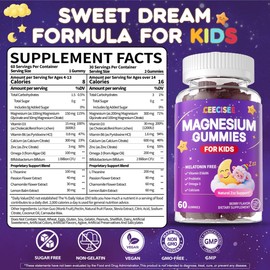 CEECISEE Magnesium Gummies Supplement for Kids 4+: Organic Chewable Supplement with Citrate Magnesium VitaminB6 D3 Zinc L-Theanine - Extra Strength Zzz Aid Overall Health Support for Kids(120Count)