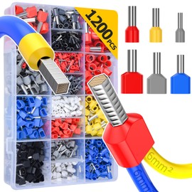 Preciva Wire End Ferrules Set 0.5 mm² - 16 mm², 1200 Pieces Insulated Twin Wire End Ferrules and Single-Line Wire End Ferrules Set, Insulated Sleeve Set, Multicoloured Wire End Ferrules Assortment