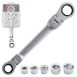 Gedlex 7 in 1 Ratchet Wrench 8 mm 10 mm 12 mm 13 mm 14 mm 17 mm 19 mm, 180° Flexible Ratchet Ring Spanner Ratchet CV-R Metric Ring Spanner Tool Ring Spanner, Abrasion-Resistant, Non-Slip