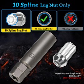 Thinkpro 10 Spline Lug Nut Socket,Replacement for Ta20 17/19 10 Spline Lug Nut Key,Dual Drive 10 Point Wheel Lock Key,Compatible with Bimecc 10 Point Socket.