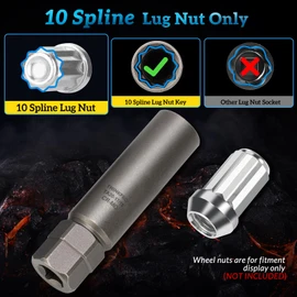 Thinkpro 10 Spline Lug Nut Socket,Replacement for Ta20 17/19 10 Spline Lug Nut Key,Dual Drive 10 Point Wheel Lock Key,Compatible with Bimecc 10 Point Socket.