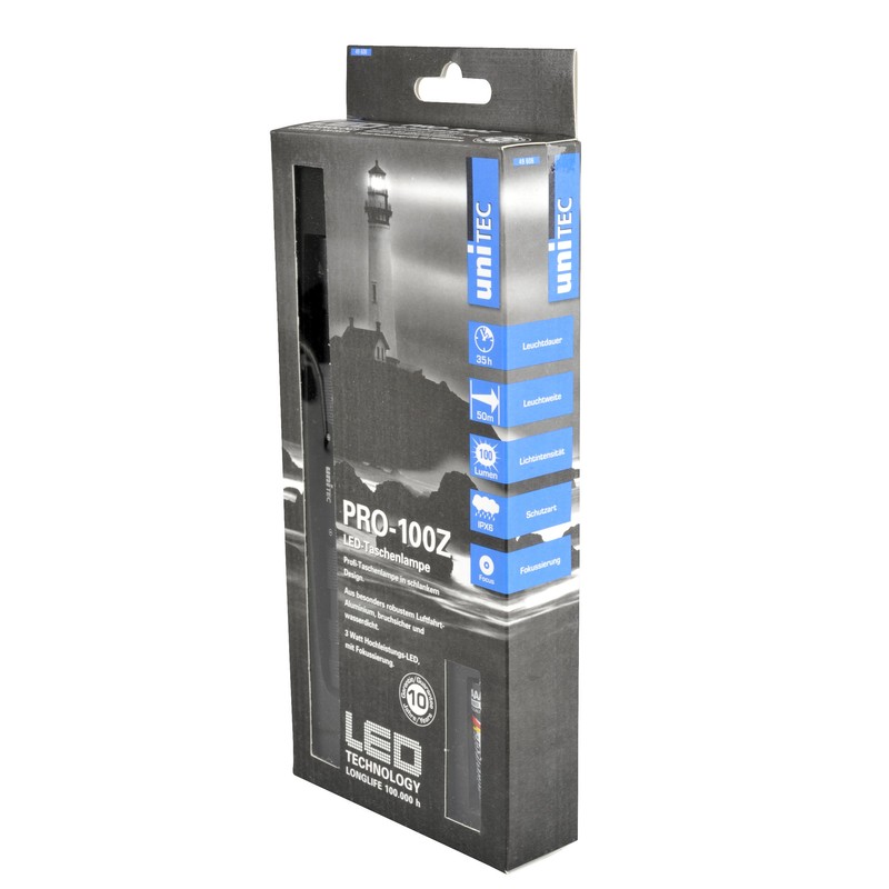 UNITEC Torch Aluminium Black 24 x 10 x 3 cm