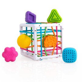 6 Coloridos Juguetes Sensoriales de Formas, 1 Clasificador de Formas con Banda Elástica, Cubo Clasificador de Formas para Niños, Juguetes Colorido Sensoriales Montessori para Niños y Niñas（12cm）