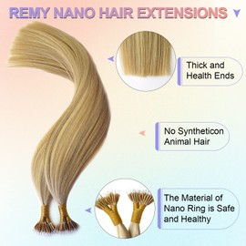 KOCONI Nano Ring Hair Extensions Real Human Hair Nano Tip Remy Human Hair Extensions Nano Rings Hair Extension Real Human Hair 14 Inch 50g #18/613 Ash Blonde Mix Bleach Blonde