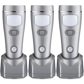 Enhon 4 in 1 LED Emergency Lights for Home Power Failure, 3 Pack Rechargeable Plug in Flashlight Motion Sensor Night Light, Automatic Turn on Power Outage Light for Home Hurricane Supplies(Silver)