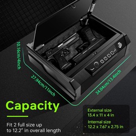 TigerKing Biometric Safe,Quick Access Safe with Mute Mode and Auto-Open Lid Device,Sturdy Fingerprint Portable Safe for Home,Bedside Nightstand,Car,Travel weapons safe biometric safe