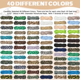 Riakrum 80 Pcs Paracord 550 10 Feet Paracord Cord Parachute Paracord Rope Multifunction Paracord Bracelets Making Kit with Drawstring Bag for Christmas DIY Making Lanyard Dog Collar Gift(Nature Color)