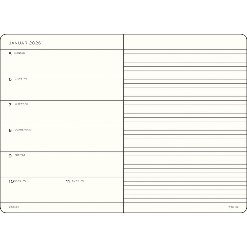 LEUCHTTURM1917 372621 Weekly Calendar & Notebook Medium (A5) 2026, 18