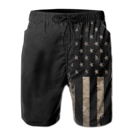 UOER Dark Black American Flag Men's Beach Shorts Swim Trunks Quick Dry Board Shorts with Lining