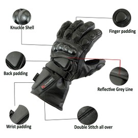 Black Winter Waterproof Leather Gloves 4 Motorbike Knuckle Guard, XL