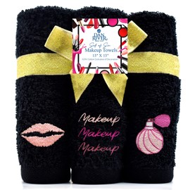 Dan River - Toalla de maquillaje 100 % algodón hilado – (paquete de 6) paños de limpieza facial, de 13 x 13 pulgadas, toallas negras – Trio