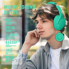 MIDOLA Bluetooth Headphones Over Ear 68H Playtime 6 EQ Wireless Headset with Microphone HiFi Stereo Foldable Lightweight Deep Bass for Travel Home Office Cellphone Cyan