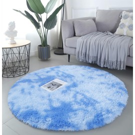 linyingdian Luxury Rug Round Living Room Super Soft Fluffy Rug Soft Area Rug Bedroom Rug Super Soft Fluffy Kids Mat (Diameter 120 cm Round, Blue)