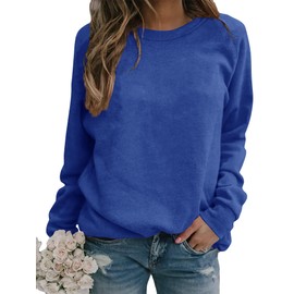 Smile Fish Womens Crewneck Long Raglan Sleeve Sweatshirt Relaxed Fit Soft Pullover Fall Tops Cotton Blend Royal Blue,M