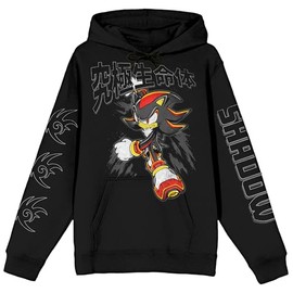 Bioworld Sonic The Hedgehog Shadow Running with Black Lettering and Sleeve Hits Adult Black Long Sleeve Hoodie-6XL