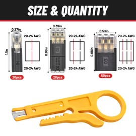 Tellegloww 90 Pcs Wire Tap Connectors Kit for 20-24 AWG, Quick Solderless No-Stripping Tap Low Voltage Wire Connector 3-Pins 2-Pins 1-Pin Double Splice Terminals for Automotive and LED Strip