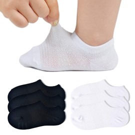 Jormatt 6 Pairs Toddler Little Girls Boys No Show Socks Thin Cotton Soft Anti Slip Low Cut Socks Breathable With Grips, Black and White S