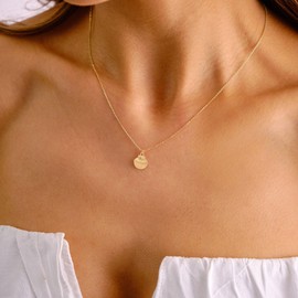 PRTGL 14k Gold Shell Necklace for Women/Dainty Seashell Shape Pendant Necklace Brass 14k Plated Beach Necklace.