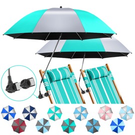 NBtoUS 2 Pack Chair Umbrella with 360°Universal Clamp, UPF50+ Umbrella for Chair, Beach Chair Umbrella for Working Place, Patio chair, Beach Chair, Wheelchairs (Aqua Sky/Silvery, Not Include Chair)