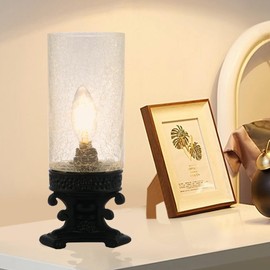 ANLONGLU Small Crackled Glass Table Lamp Mini Candle Desk Night Light Black Resin Base 4" D x 4" W x 10.5" H