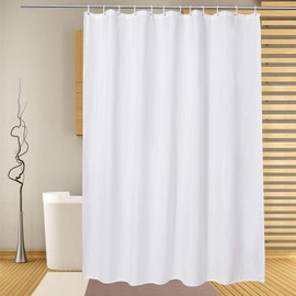 EurCross Extra Long Shower Curtain Liner 72 x 86 inch, White Fabric Shower Curtains for Spa Hotel Bathroom, Water Repellent, Machine Washable, 86 Inches Long