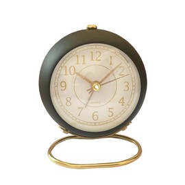 Small Desk Clock,Battery Operated Table Retro Bedroom Vintage Analog Alarm Clocks,Backlight Silent No Ticking Gold Rack Clock for Living Room Bedside Nightstand （Black）