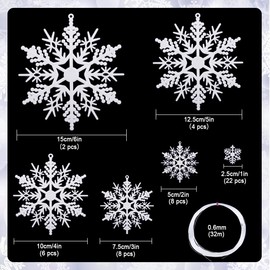 Naler 52 Adornos Colgantes de Plástico Copos de Nieve Colgantes Blancos Navideños para Decoración de Árbol de Navidad (Tamaño Mixto)