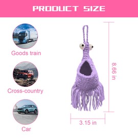 KHGUZ Crochet Yip Yip Car Hanger, Cute Knitted Alien Vehicle Mirror Charm Pendant, Handmade Automotive Interior Rear View Hanging Decor Accessories, Universal for SUV, Sedan, Truck (Purple)