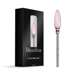 MelodySusie Ceramic Nail Drill Bit, 3/32'' (2.35mm) Professional Acrylic Nail File Flame Drill Bit for Manicure Pedicure Cuticle Gel Nail Polishing, Beginners Bits, Pink, Series Bit-S, Extra Fine