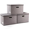 PRANDOM Large Collapsible Storage Bins with Lids [3-Pack] Linen/Cotton Blend