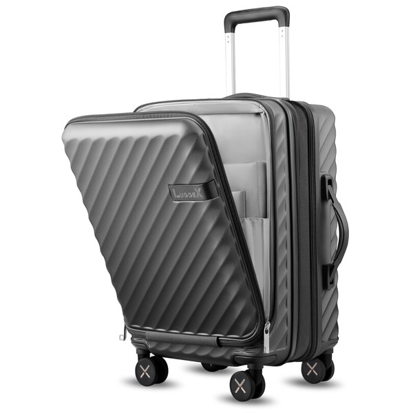 LUGGEX Carry On Luggage with Cup Holder and Front Pocket,