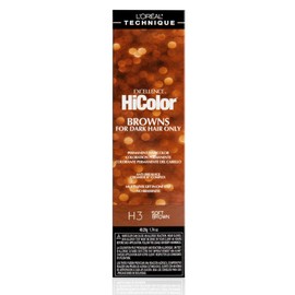 L'OREAL TECHNIQUE HiColor Browns & Blondes Permanent Hair Color - Lifts Dark Hair in One Step Leaving No Brassiness, Rich and Smooth Creme Formula, Intense & Long-Lasting, H3 Soft Brown