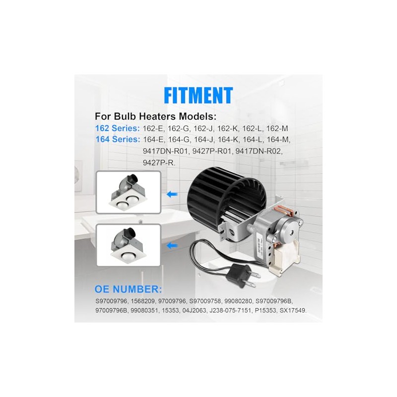 Upgraded S97009796 Bathroom Fan Motor Blower Assembly Compatible with Broan