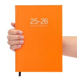 Evelay 2025 2026 Diary A5 Week to View Mid Year Academic Planner Hardback Diaries Journal Organiser with Ribbon for Student Teacher Personal Use (Orange)