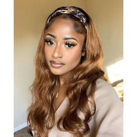 Emistar Wavy Headband Wig Loose Body Wave Glueless Synthetic Hair for Black Women None Lace Front Wigs Headband Wigs 150% Density (Blonde)