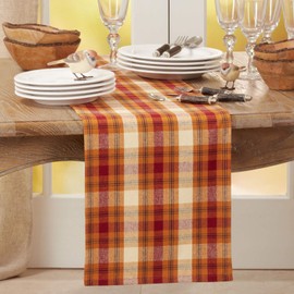 Fennco Styles Harvest Plaid Design 100% Cotton Table Runner 13" W x 72" L - Autumn Rust Table Cover for Home, Dining Table Decor, Banquet, Thanksgiving and Special Event