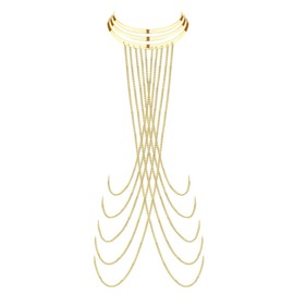 QEXUJOW Body Chains Body Belly Jewellery Fashion Bikini Body Jewellery Bra Chains Cross Body Chains Gold Layers Tassel Body Chain Jewellery Women's Multilayer Long Chest Chain