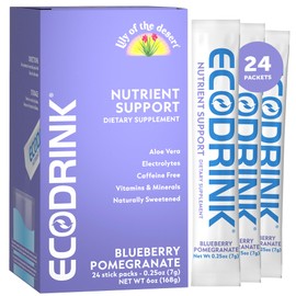 Lily of The Desert EcoDrink Nutrient Support Hydration Packets, Blueberry Pomegranate – Naturally Sweetened Multivitamin Electrolyte Mix with Aloe, 24 Stick Packs/Box, 0.25 Oz Ea