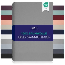 BRB Home Fitted Sheet 160 x 200 cm - 35 cm Deep Pocket 100% Cotton Fitted Sheet Oeko-Tex Certified Bed Sheet Jersey Bedding Duvet Cover for Box Spring Bed Thick Mattresses (Light Grey - 160 x 200)