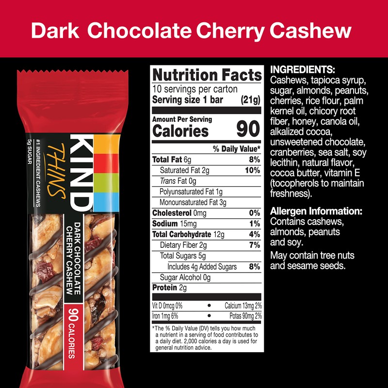 KIND THINS Dark Chocolate Cherry Chashew Bars, Gluten Free, 5g
