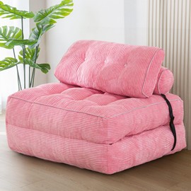 MAXYOYO Folding Sofa Bed, Convertible Sleeper Chair with Pillow Foldable Mattress with Back Support, Portable Fold Out Chair Bed Comfy Floor Sofa Lounge for Living Room Bedroom, Pink, Single