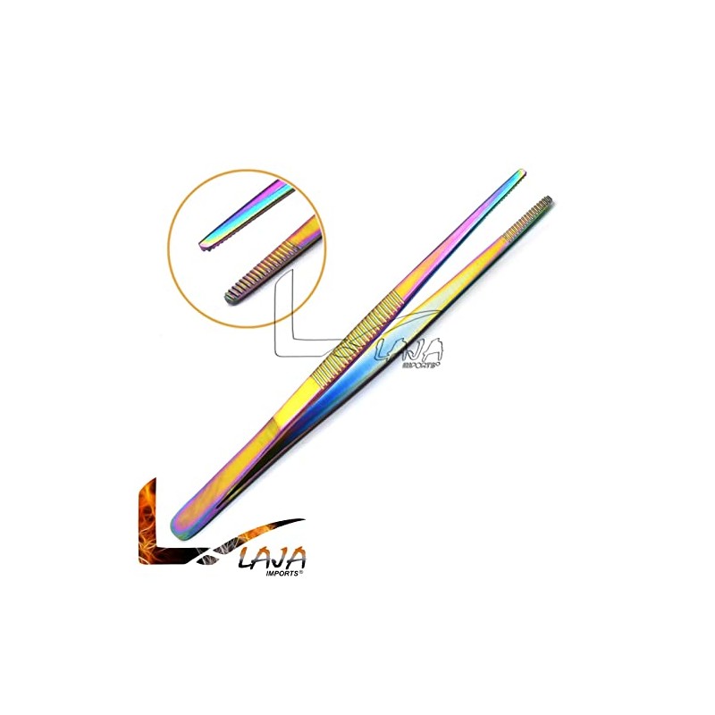 Laja Imports Multi Titanium Rainbow Color Thumb Dressing Forceps Tweezer