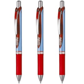 Pentel Energel BLN75 Retractable Gel Rollerball Pen - 0.5mm - Red (Pack of 3)