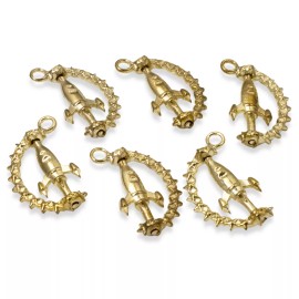 Hackberry Creek 6 Gold Rocket Pendants, Spinning Spaceship Charms for Astronaut & Sci-Fi Fans