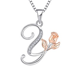 STARCHENIE Initial Necklace for Women Sterling Silver Letters 26 Alphabet Pendant Rose Flower Jewelry Gifts for Mom Wife Daughter Sisters-Y