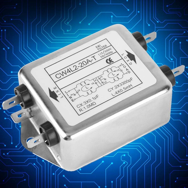 Tyenaza Mains Filter 230V, Power EMI Filter 20A, CW4L2-20A-T, Single-Phase